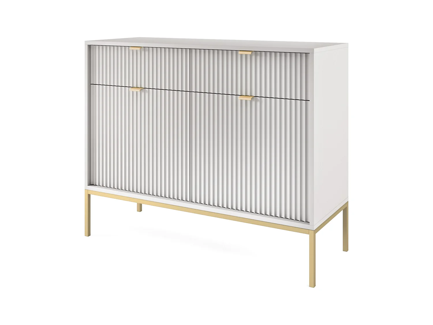 Commode à deux portes - 104 cm - gris avec pieds dorés - VELLORE