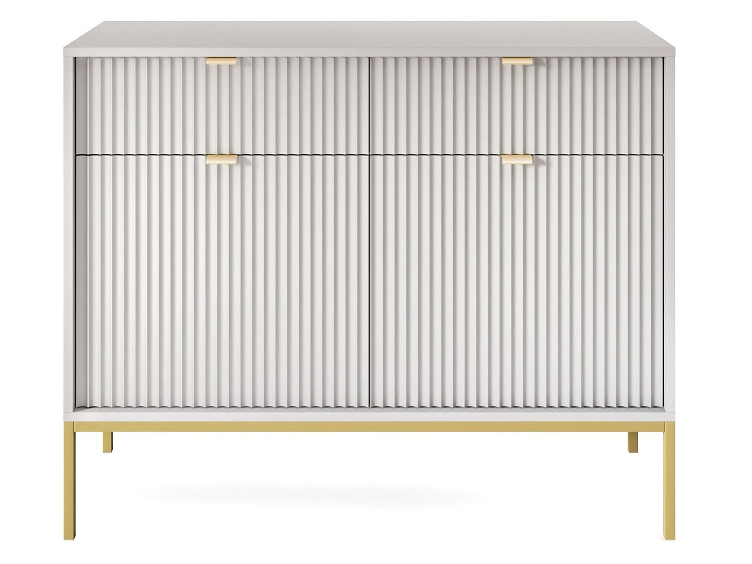 Commode à deux portes - 104 cm - gris avec pieds dorés - VELLORE