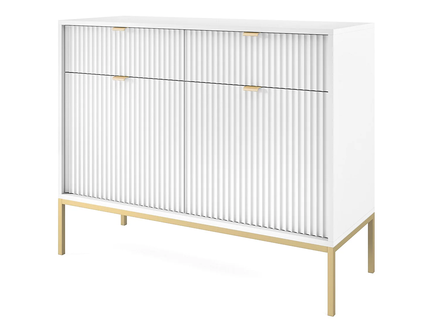 Commode à deux portes - 104 cm - blanc avec pieds dorés - VELLORE
