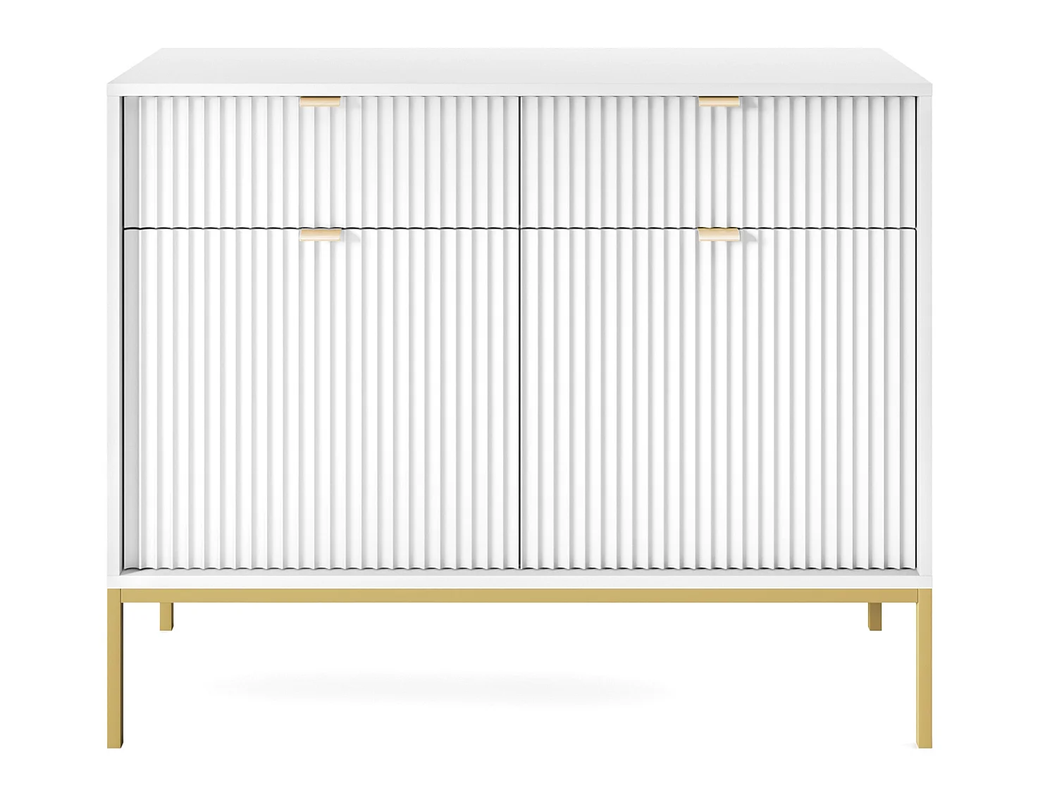 Commode à deux portes - 104 cm - blanc avec pieds dorés - VELLORE