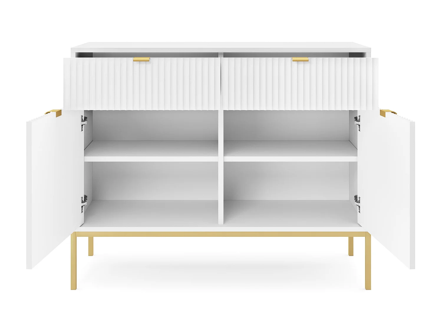 Commode à deux portes - 104 cm - blanc avec pieds dorés - VELLORE