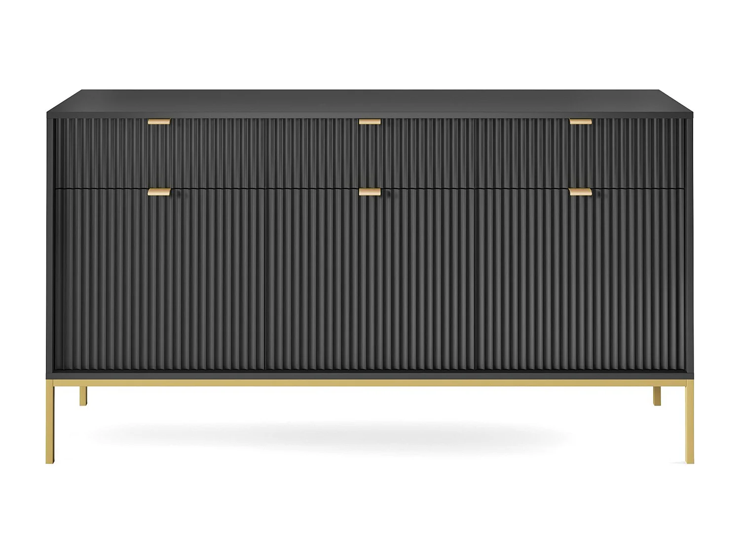 Commode à trois portes - 154 cm - noir avec pieds dorés - VELLORE