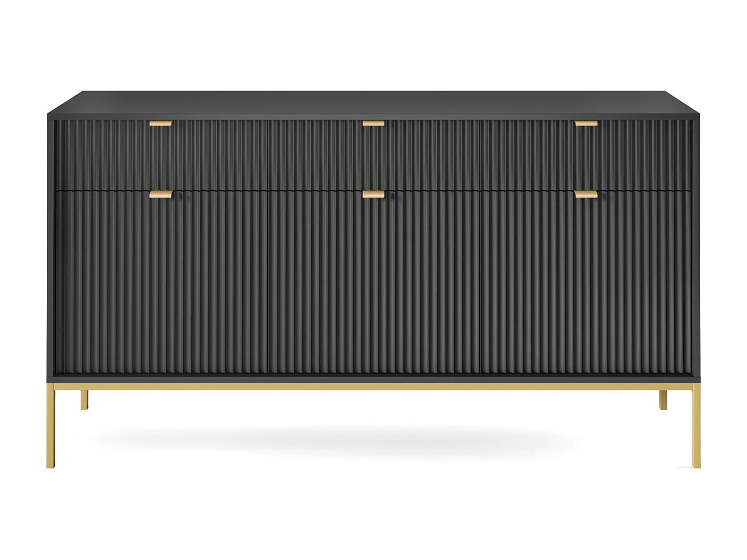Dreitürige Kommode - 154 cm - Schwarz mit goldenen Beinen - VELLORE