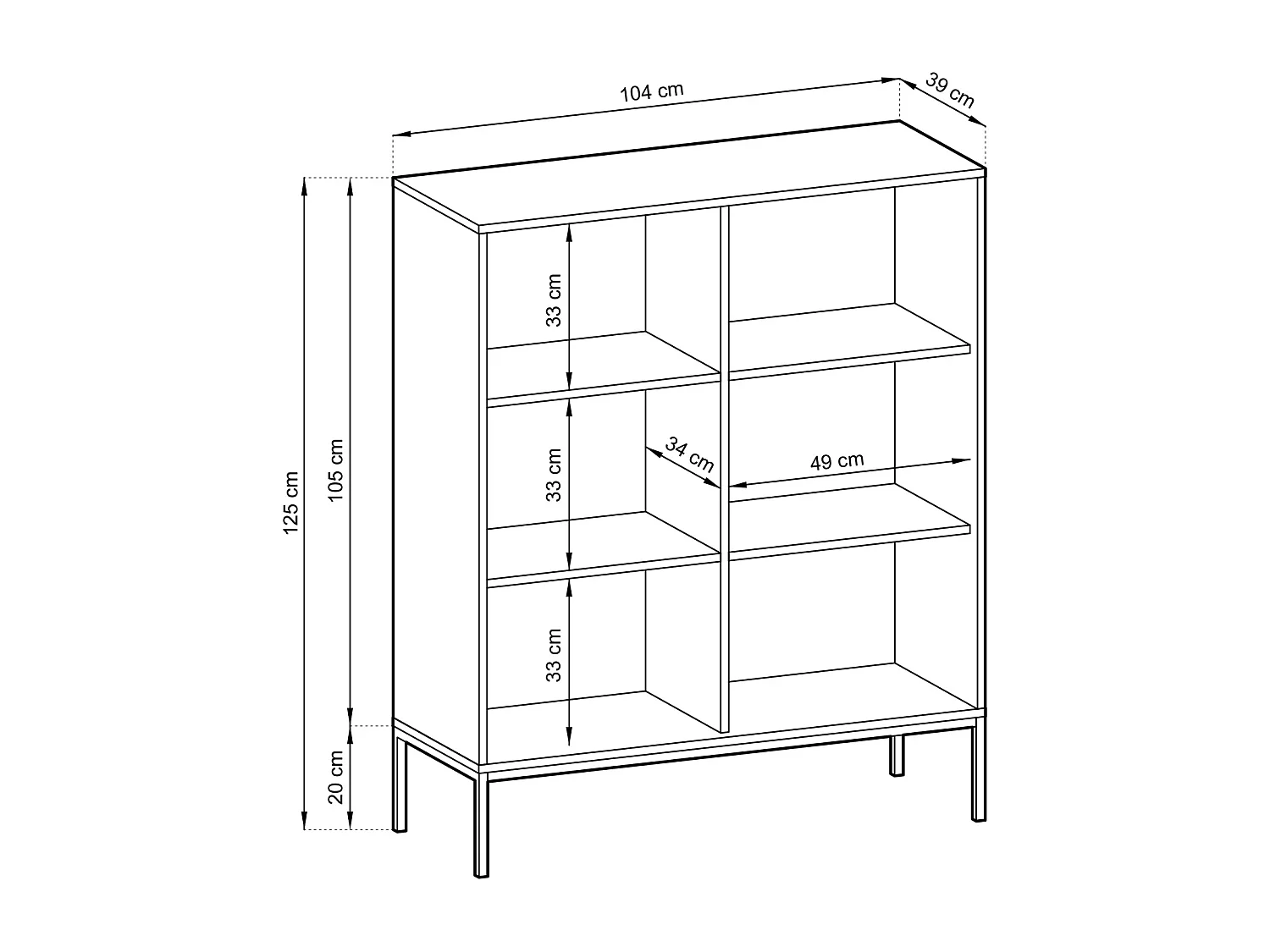 Commode haute à deux portes - 104 cm - gris avec pieds dorés - VELLORE
