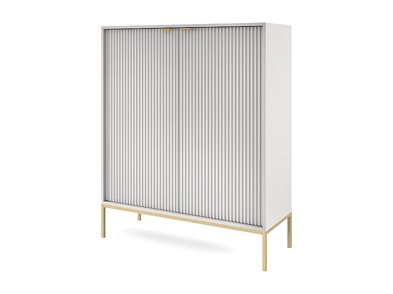 Commode haute à deux portes - 104 cm - gris avec pieds dorés - VELLORE