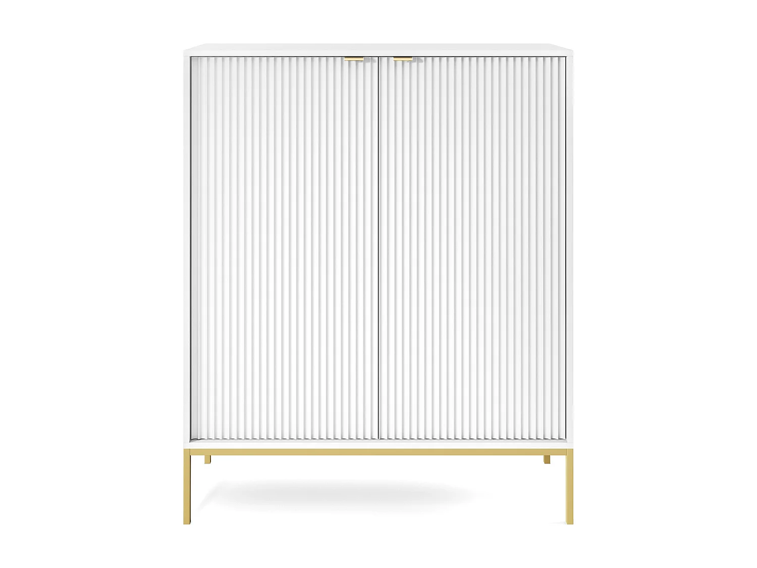 Hohe Kommode mit zwei Türen - 104 cm - weiß mit goldenen Füßen - VELLORE