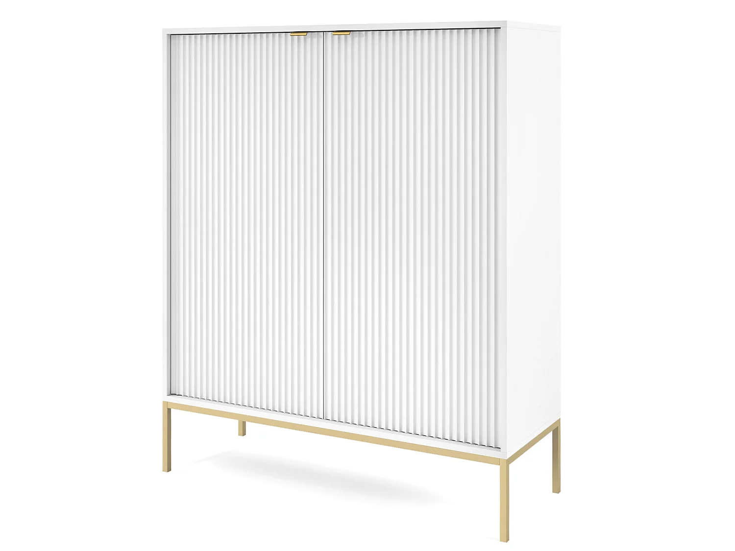 Commode haute à deux portes - 104 cm - blanc avec pieds dorés - VELLORE