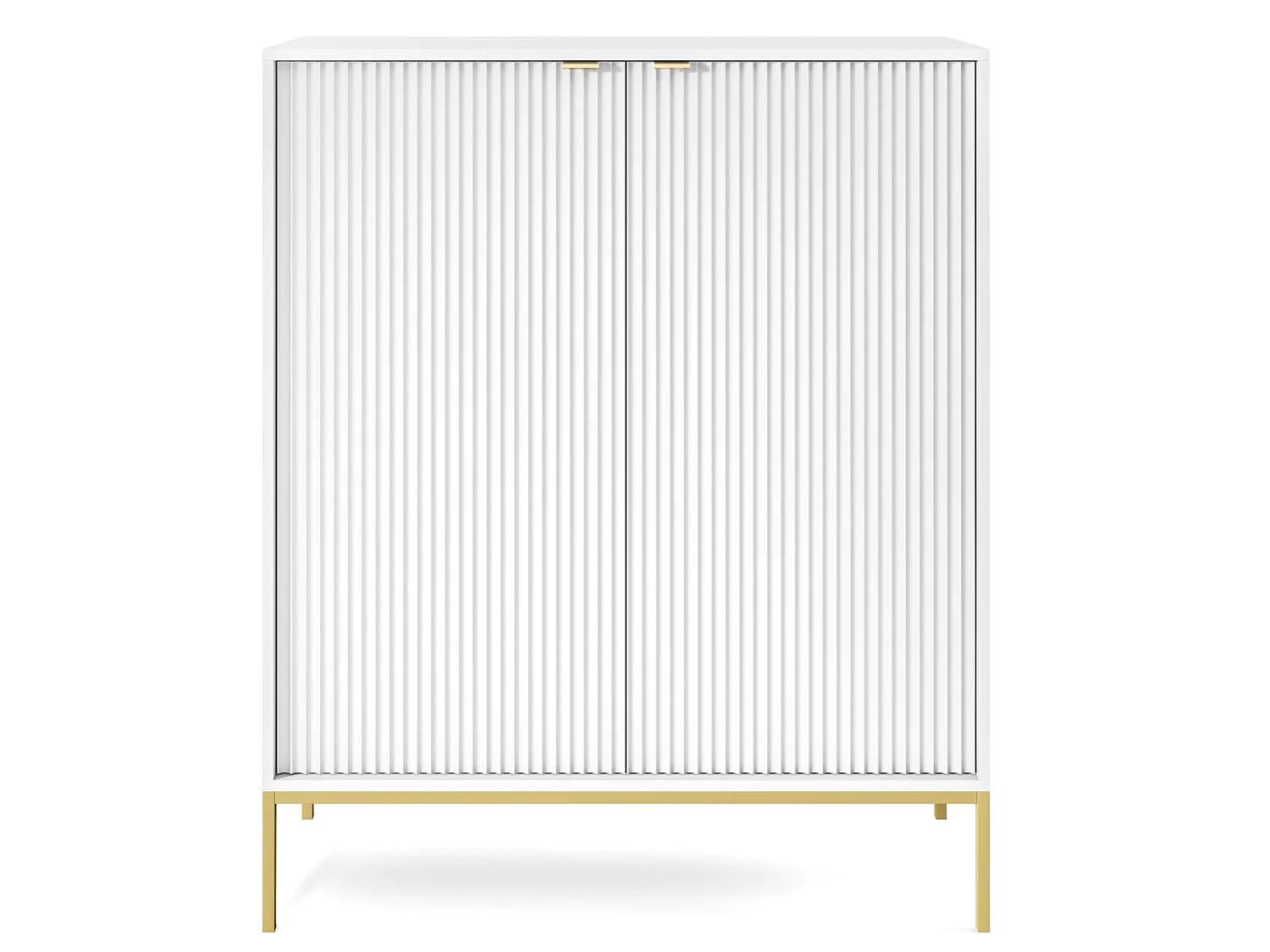 Commode haute à deux portes - 104 cm - blanc avec pieds dorés - VELLORE