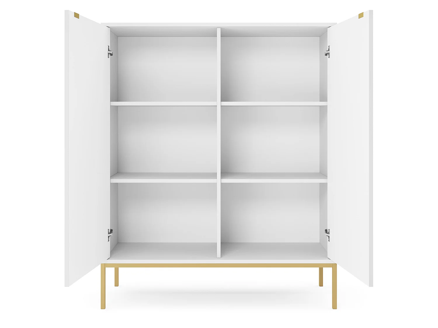 Commode haute à deux portes - 104 cm - blanc avec pieds dorés - VELLORE