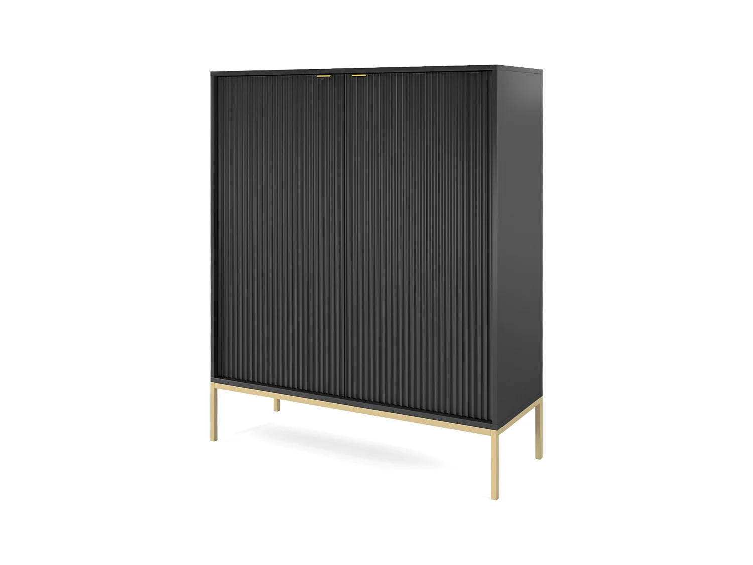 Commode haute à deux portes - 104 cm - noir avec pieds dorés - VELLORE