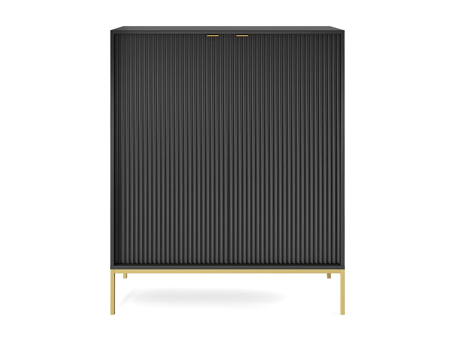 Highboard Hochkommode - Schwarz mit geriffelten Fronten und goldenen Metallbeinen - VELLORE