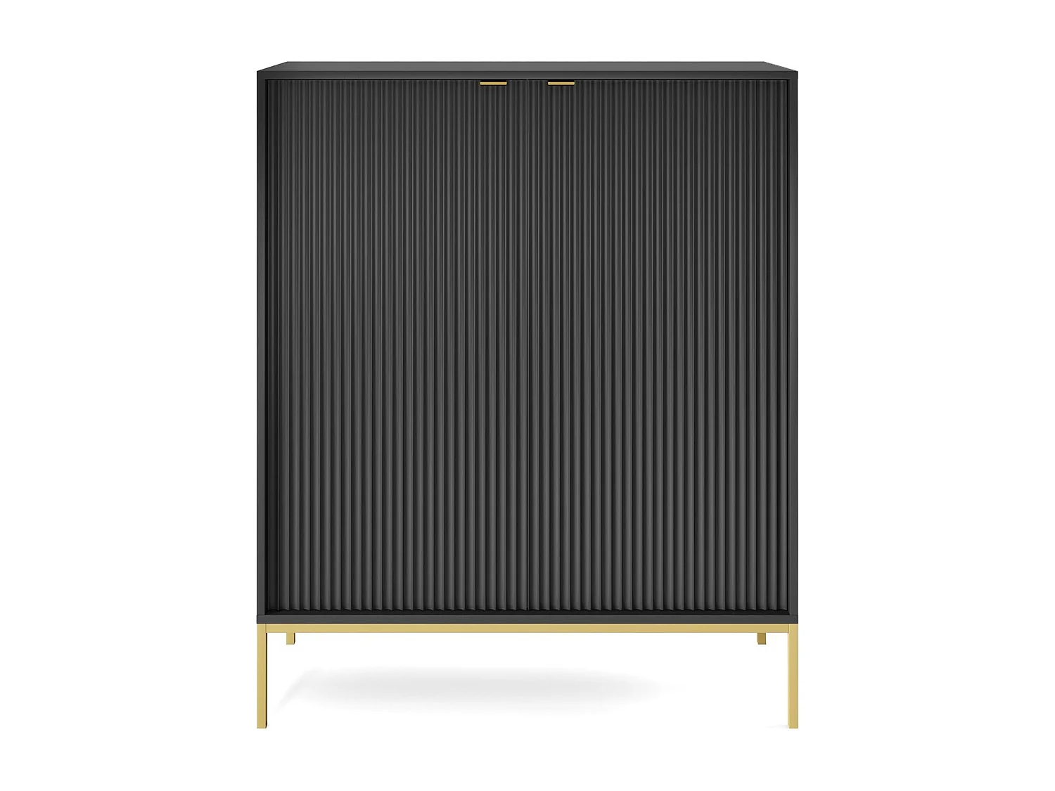 Hohe Kommode mit zwei Türen - 104 cm - Schwarz mit goldenen Füßen - VELLORE