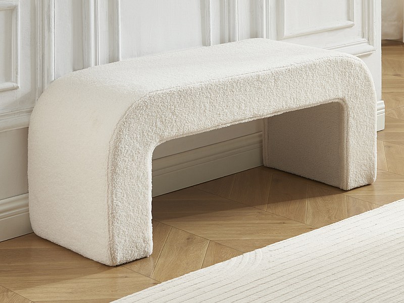 Panchina Ingresso In Legno Massello E Lino - Bianco Crema 110x38x48 Cm Con Imbottitura - Foto 11