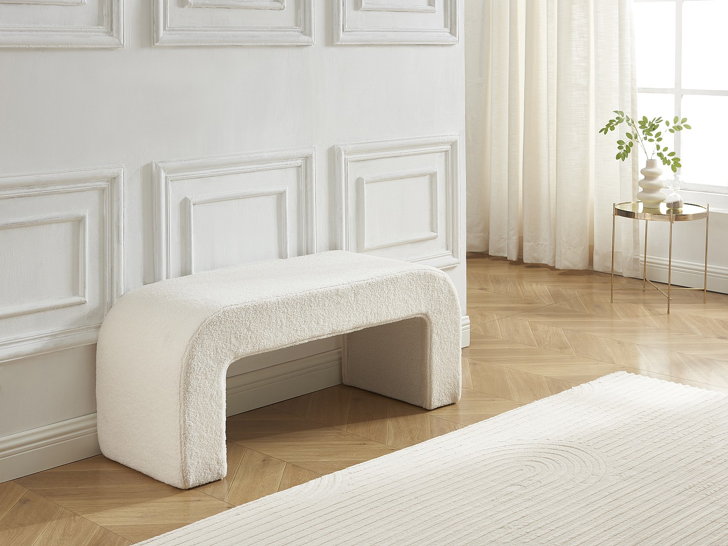Vente-unique Bank - Bouclé-Stoff - Weiß - Calvelo