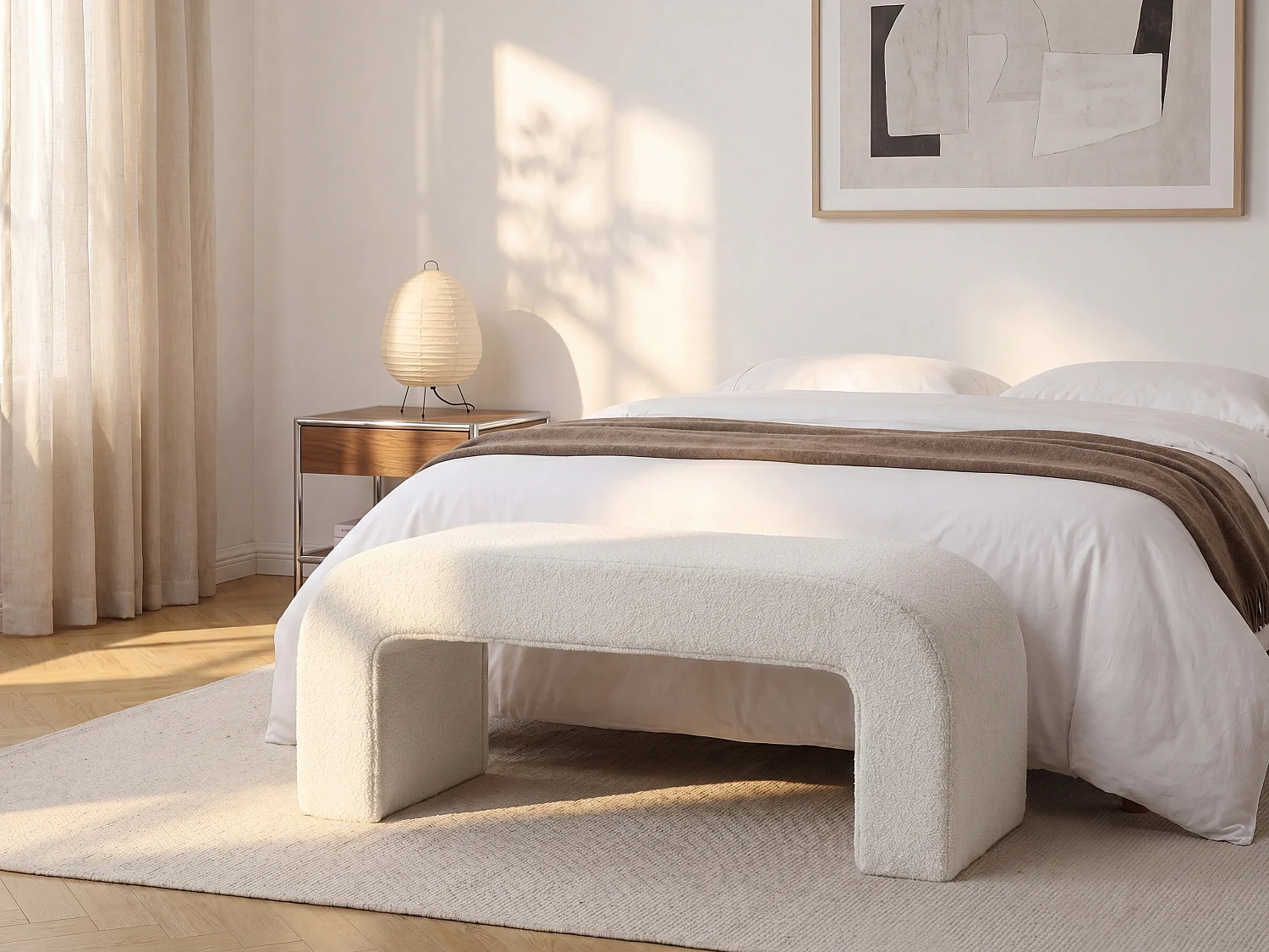 Banc en tissu bouclette - Blanc - CALVELO