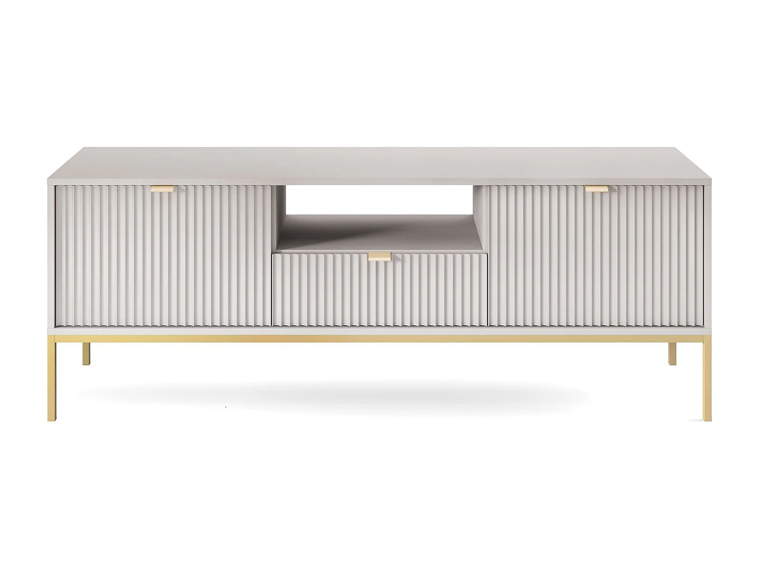 Meuble TV - 154 cm - gris avec pieds dorés - VELLORE