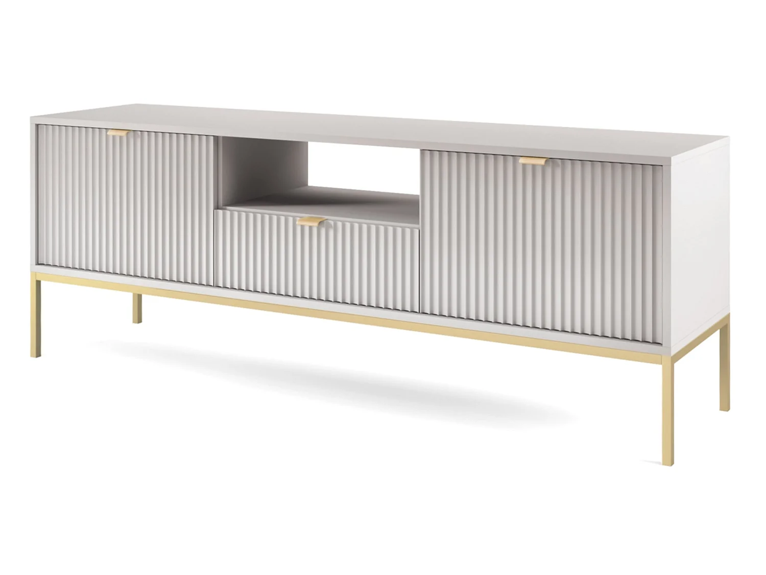 Meuble TV - 154 cm - gris avec pieds dorés - VELLORE