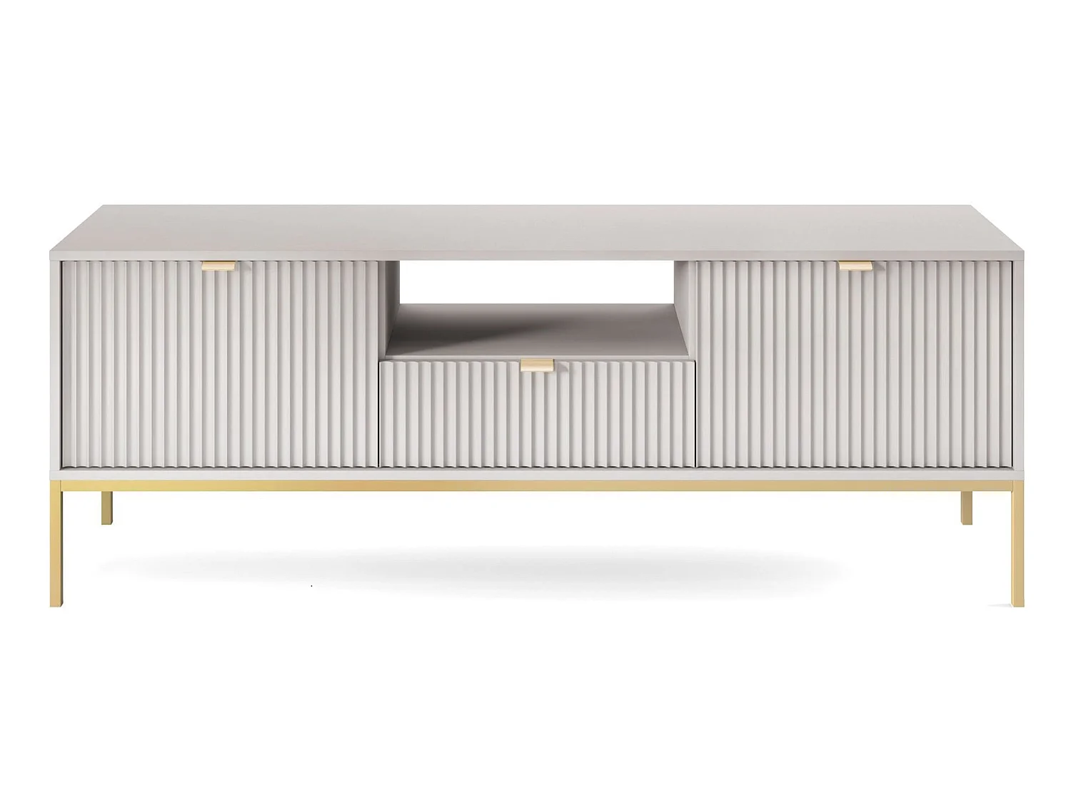 Meuble TV - 154 cm - gris avec pieds dorés - VELLORE