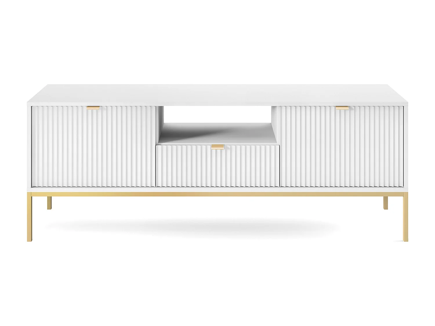 Meuble TV - 154 cm - blanc avec pieds dorés - VELLORE