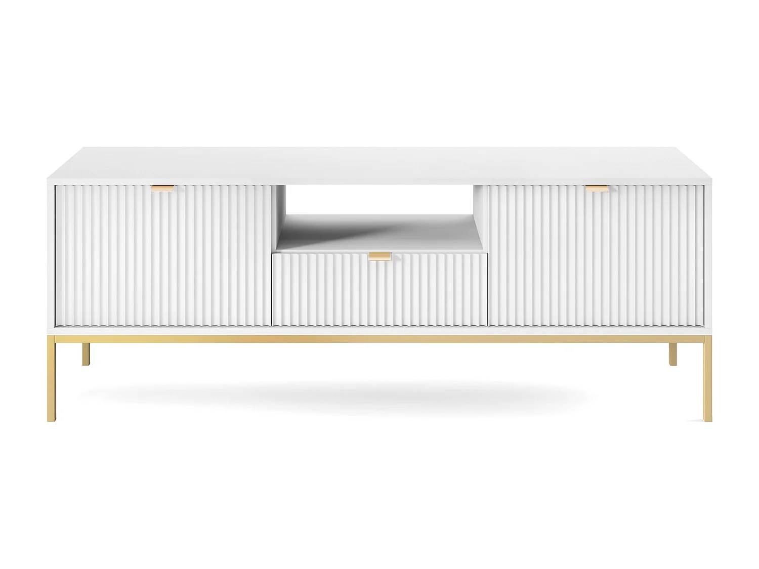 TV-Schrank - 154 cm - weiß mit goldenen Beinen - VELLORE