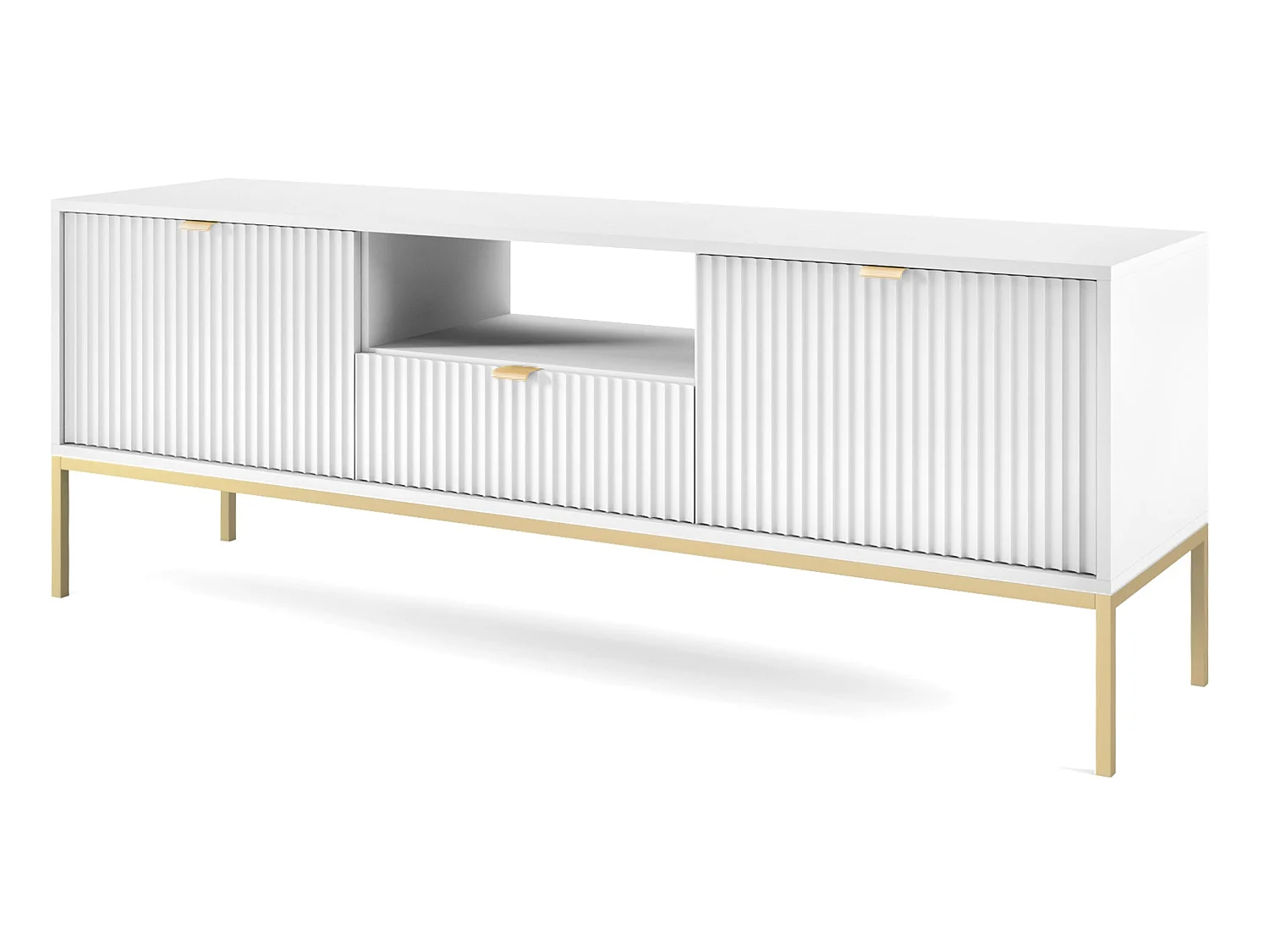 Meuble TV - 154 cm - blanc avec pieds dorés - VELLORE