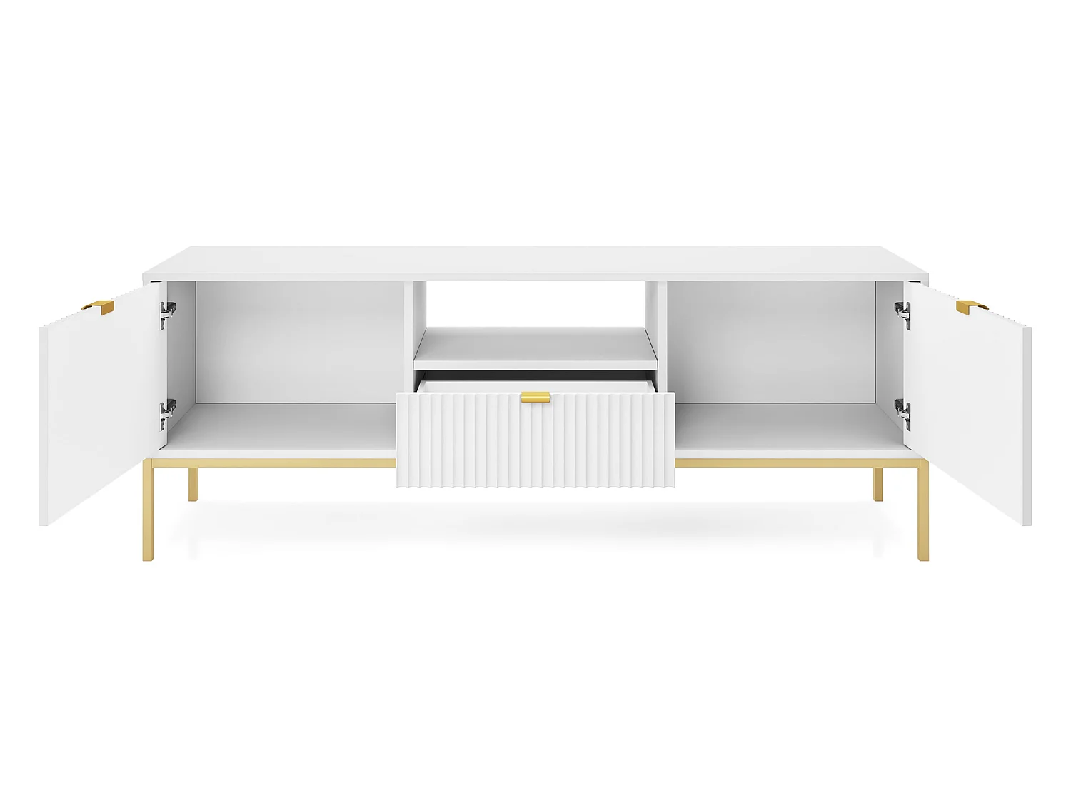 Meuble TV - 154 cm - blanc avec pieds dorés - VELLORE