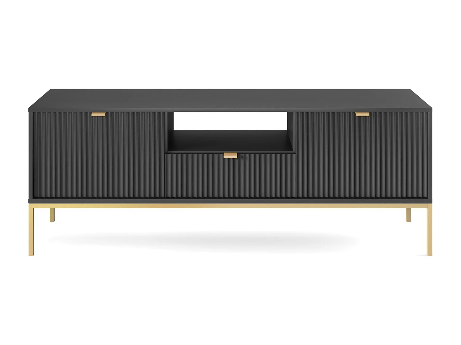 Meuble TV - 154 cm - noir avec pieds dorés - VELLORE