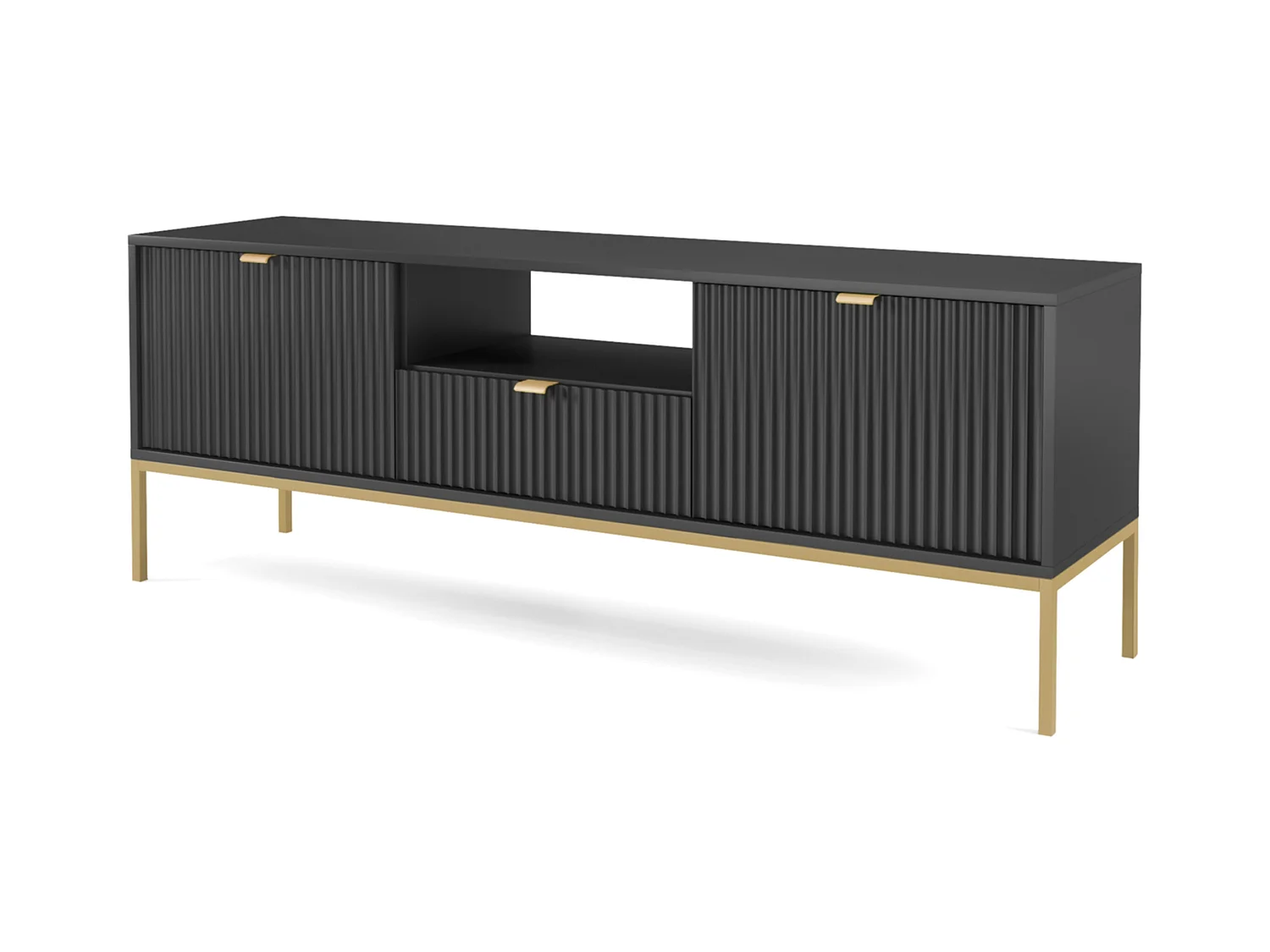Meuble TV - 154 cm - noir avec pieds dorés - VELLORE