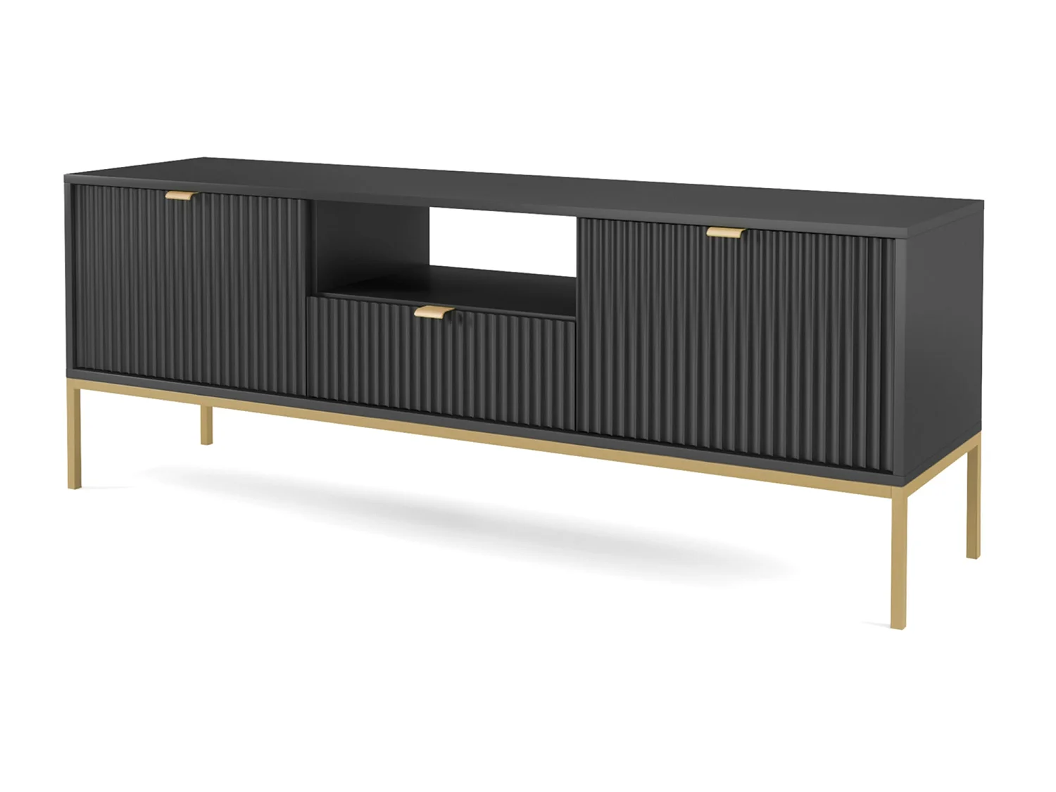 Meuble TV - 154 cm - noir avec pieds dorés - VELLORE