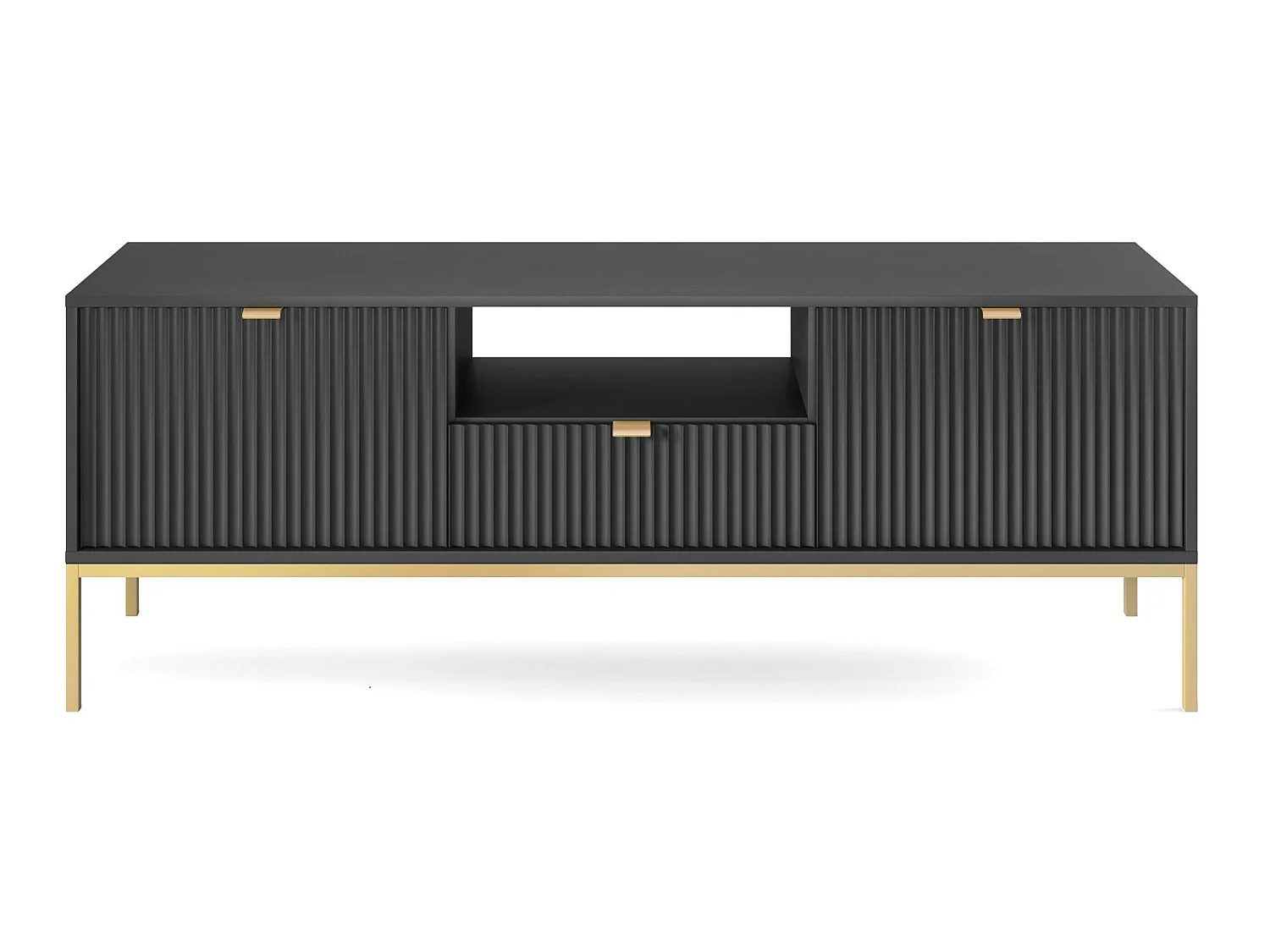 Meuble TV - 154 cm - noir avec pieds dorés - VELLORE