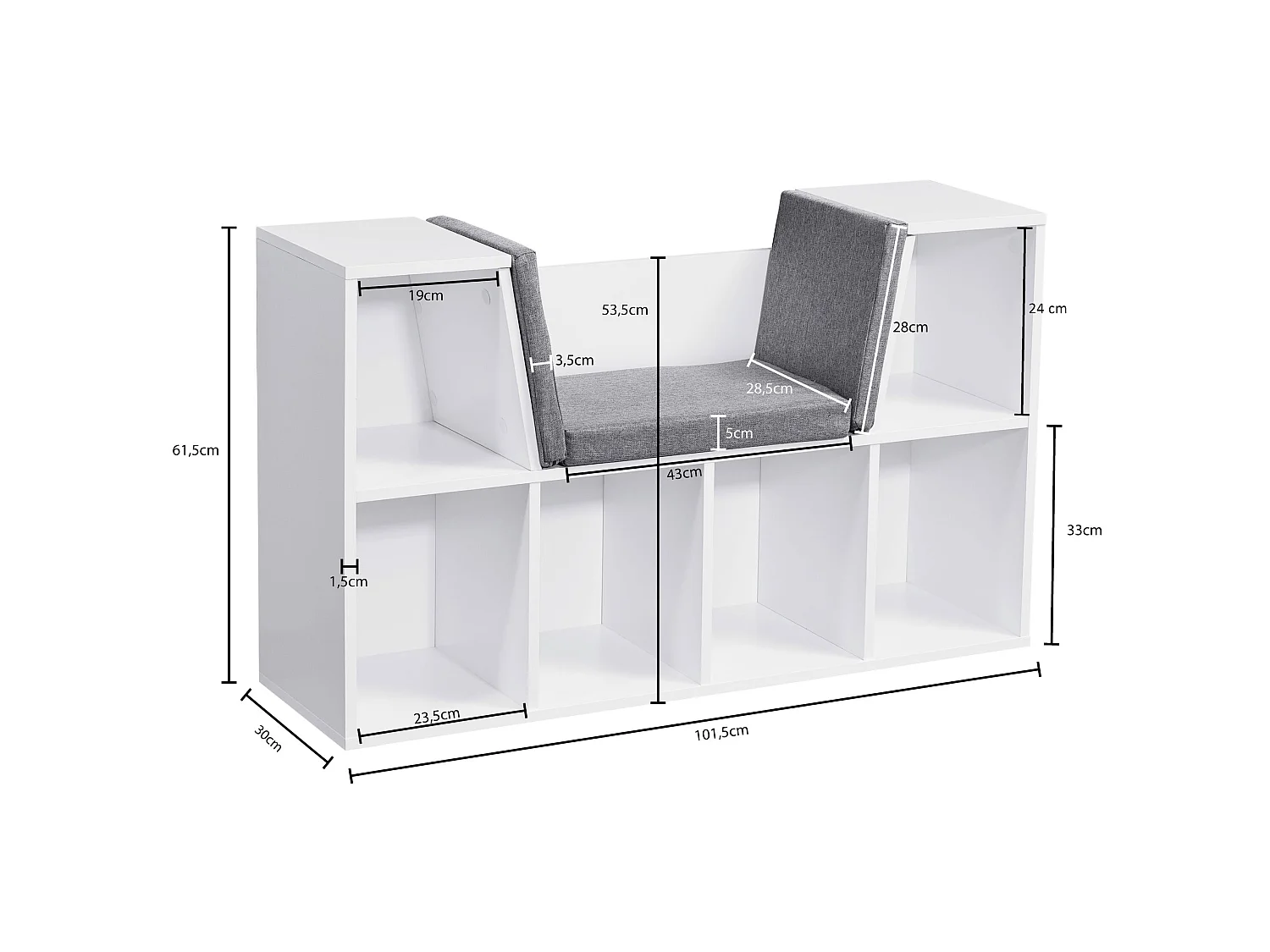 Design Regal mit Sitzfläche 101,5x61,5x30cm Weiß Schuhregal Standregal