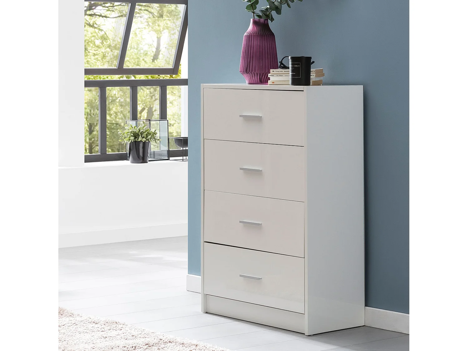 Commode avec 4 tiroirs Armoire 60x90x30 cm Blanche Buffet Cabinet Salon