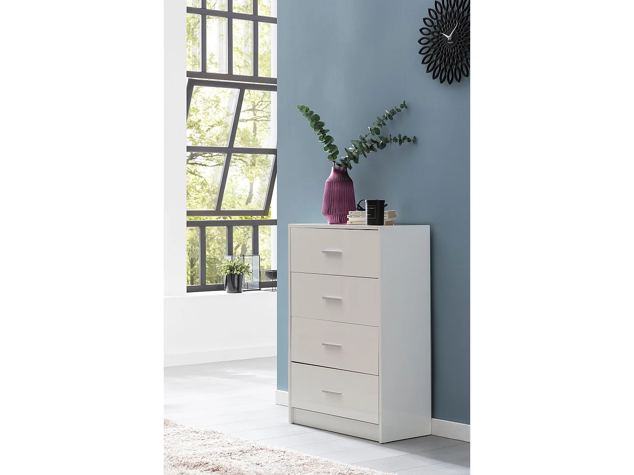 Commode avec 4 tiroirs Armoire 60x90x30 cm Blanche Buffet Cabinet Salon