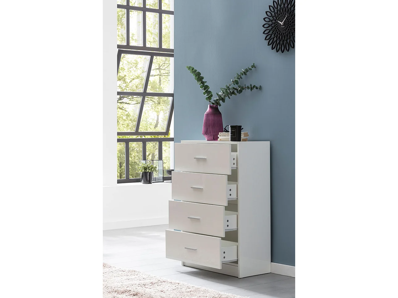 Commode avec 4 tiroirs Armoire 60x90x30 cm Blanche Buffet Cabinet Salon