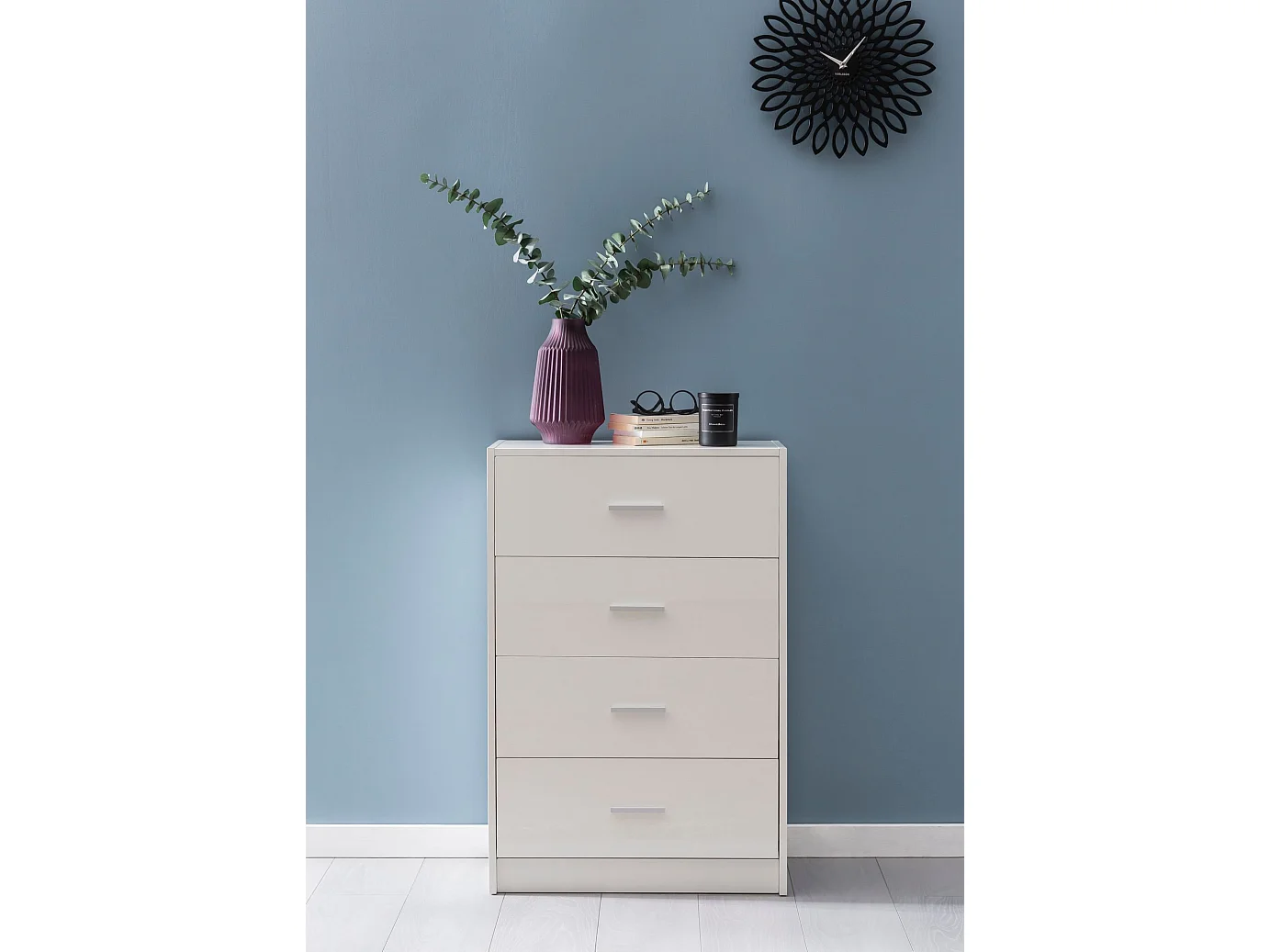 Commode avec 4 tiroirs Armoire 60x90x30 cm Blanche Buffet Cabinet Salon