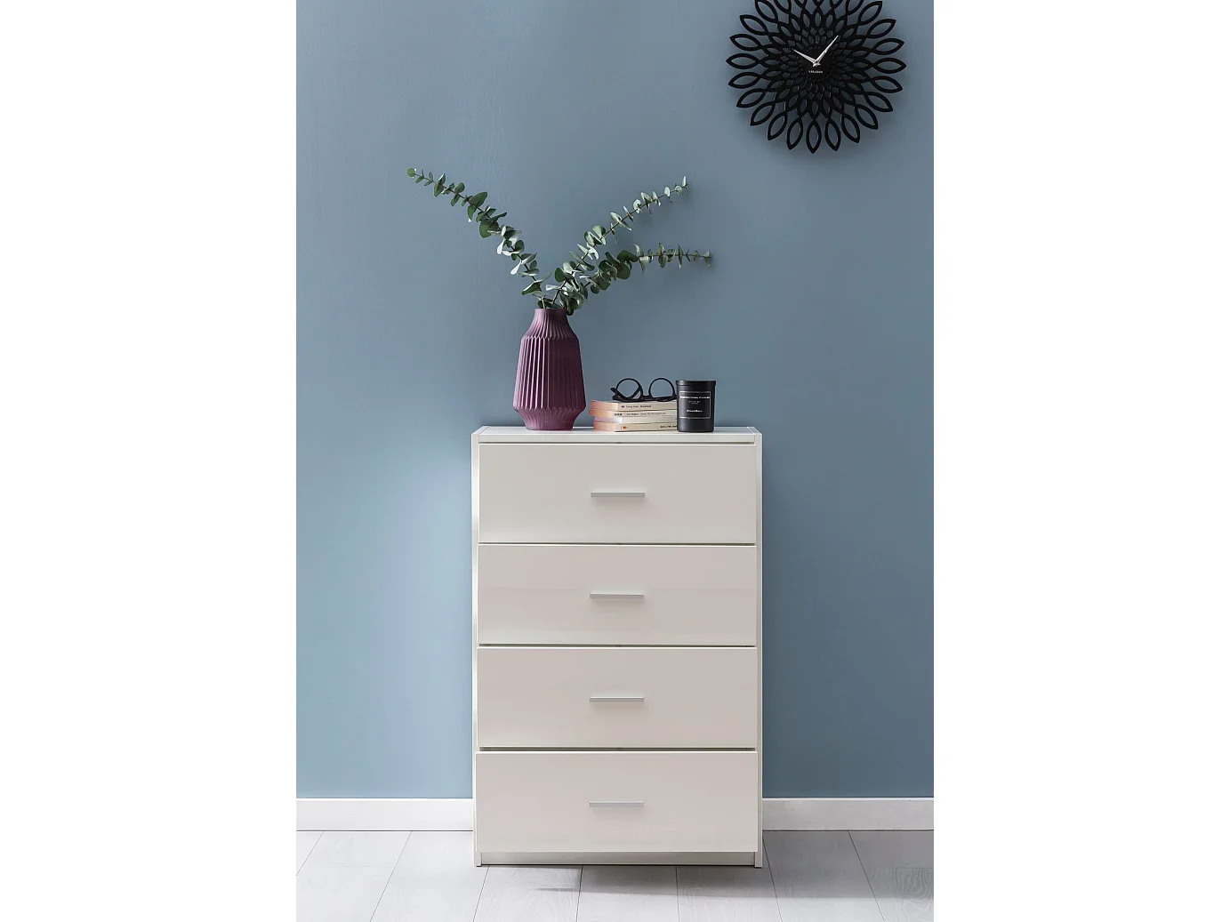 Commode avec 4 tiroirs Armoire 60x90x30 cm Blanche Buffet Cabinet Salon