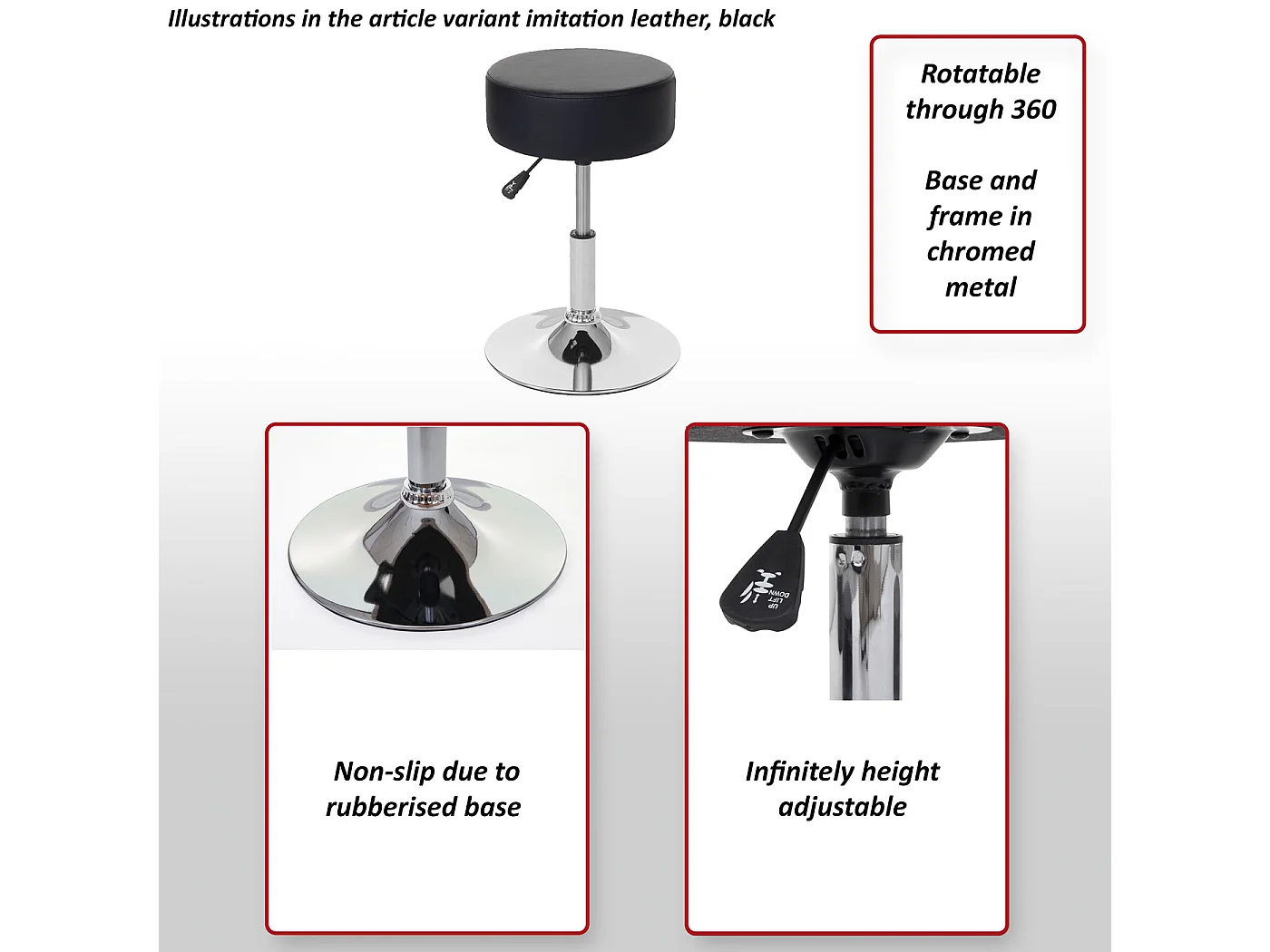 Tabouret MCW-C22,  similicuir noir