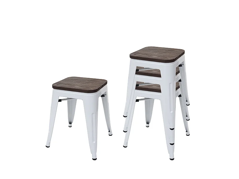 4x tabouret MCW-A73, assise en bois incluse,  blanc