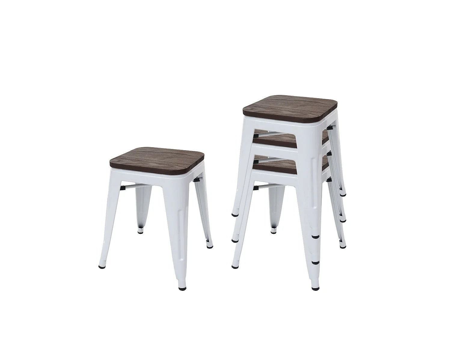 4x tabouret MCW-A73, assise en bois incluse,  blanc
