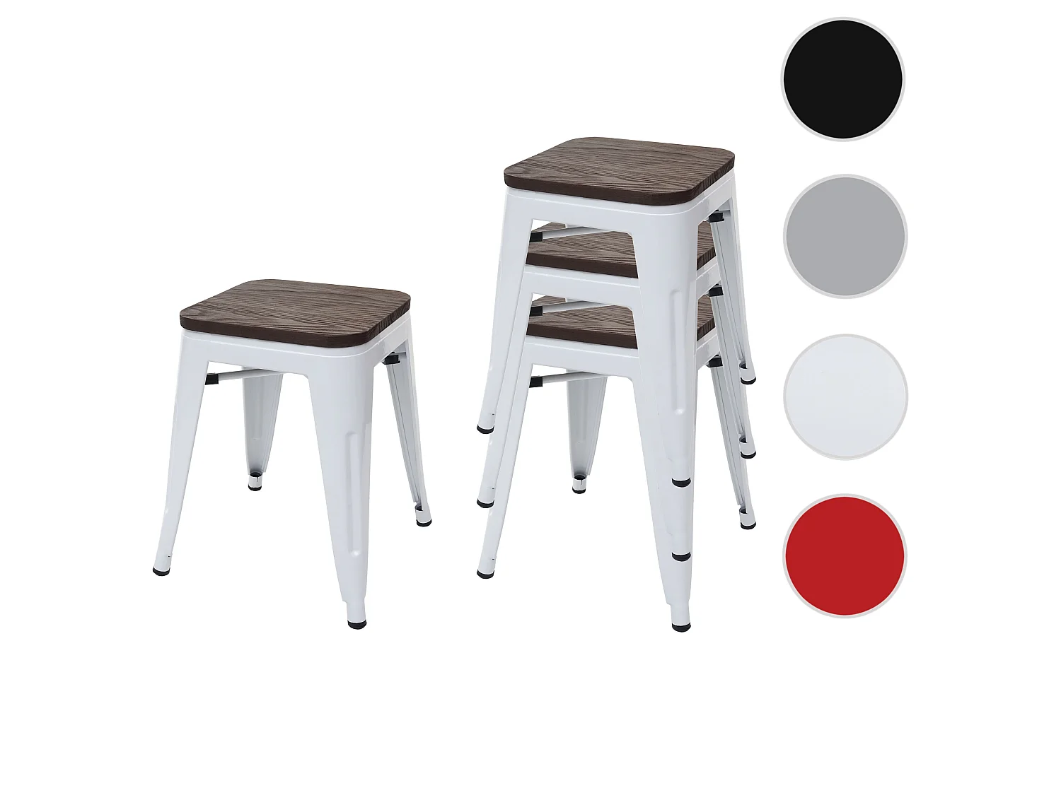 Taboret MCW-A73 (zestaw 4 sztuk) Drewniane siedzisko,  biały