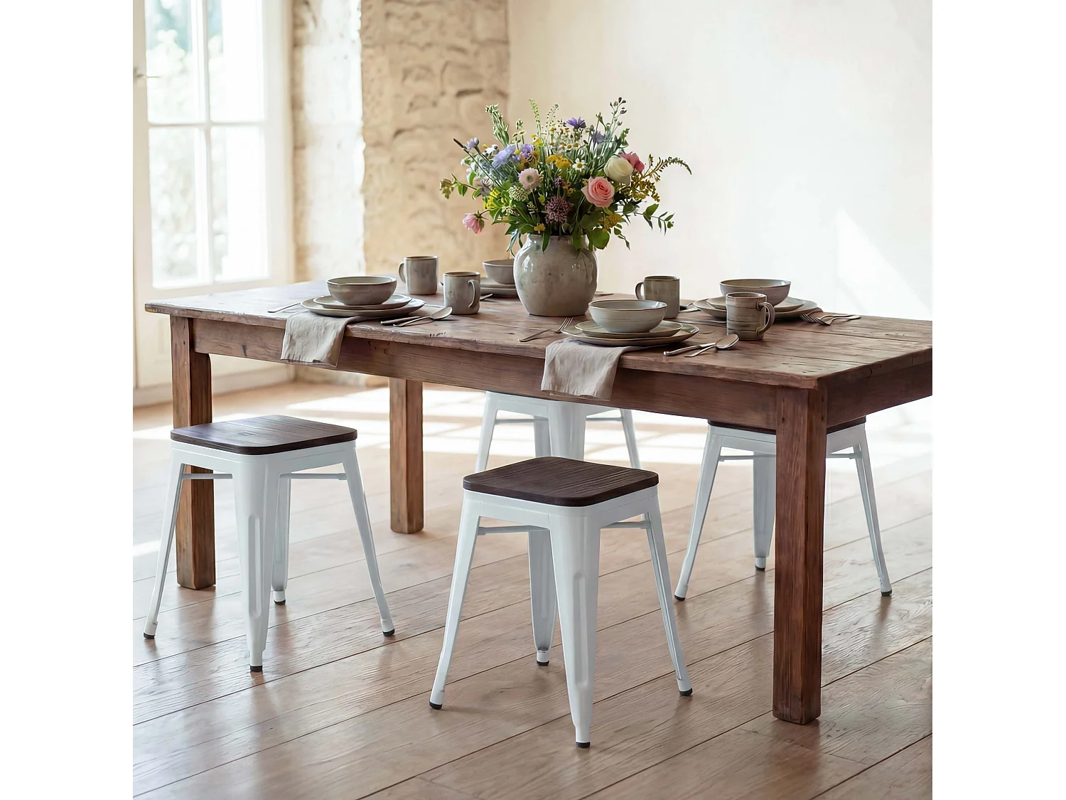 Kruk MCW-A73 (set van 4) Houten zitting,  wit