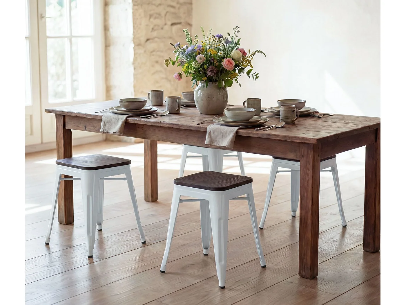 Kruk MCW-A73 (set van 4) Houten zitting,  wit