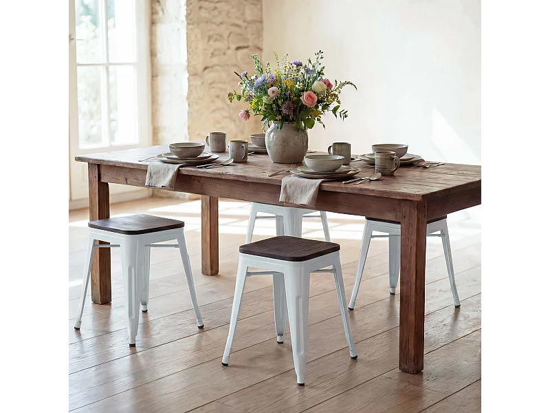 4x tabouret MCW-A73, assise en bois incluse,  blanc