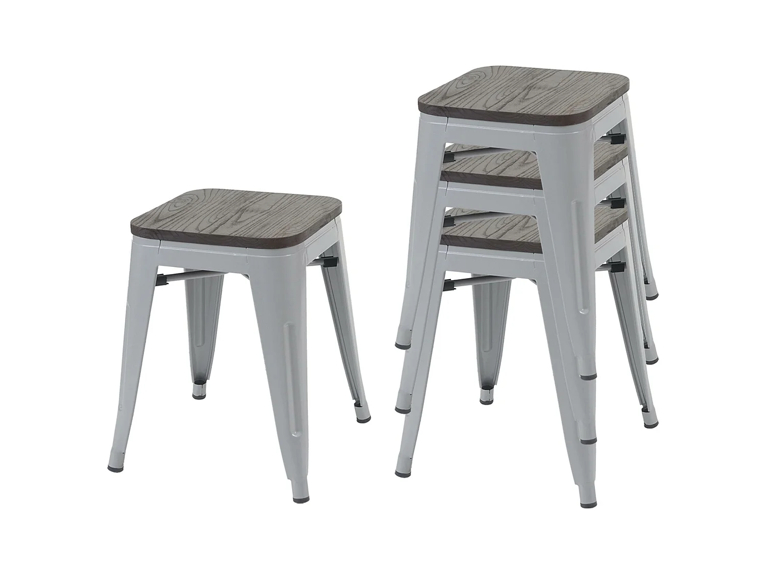 4x tabouret MCW-A73, assise en bois incluse,  gris
