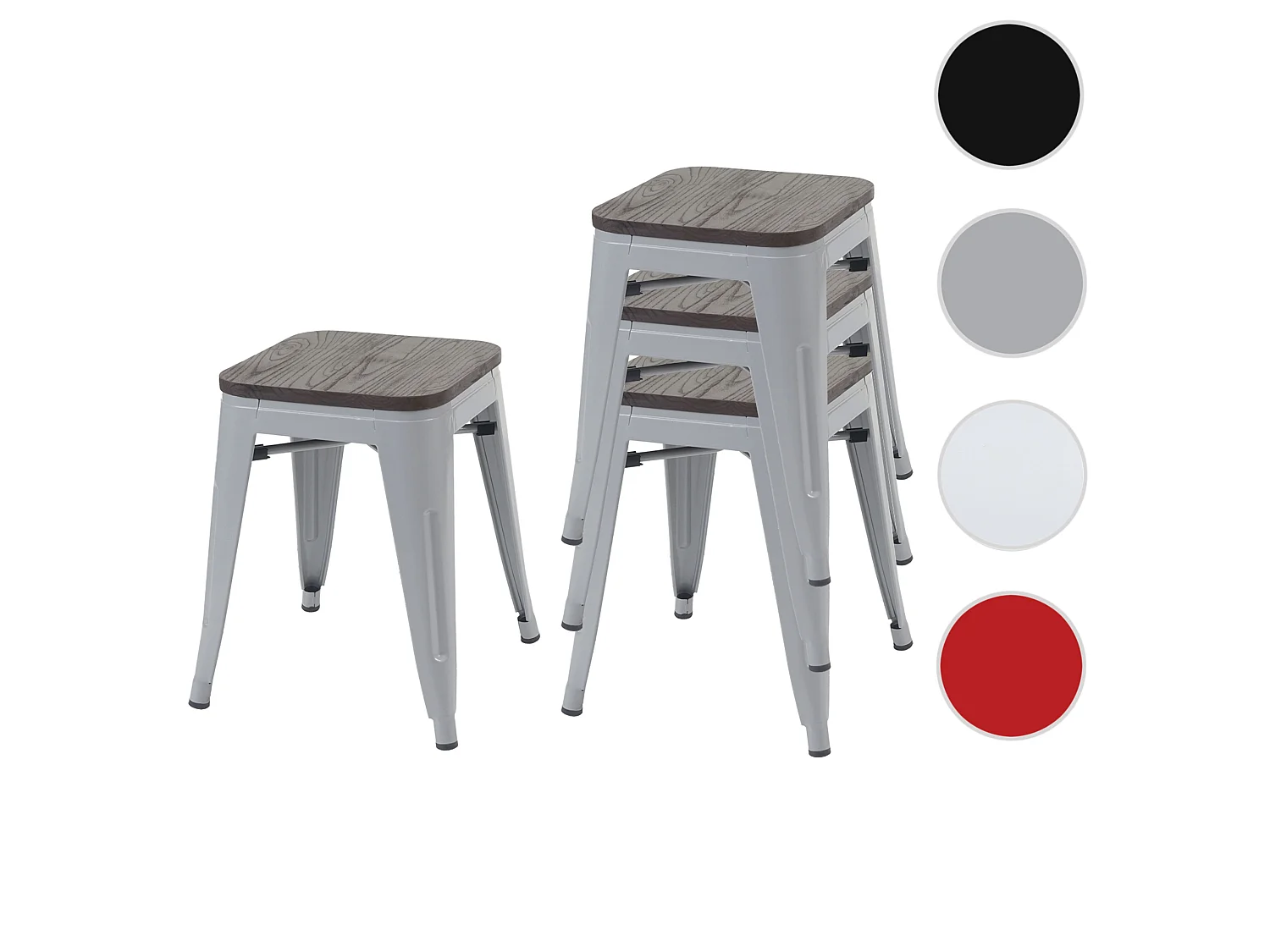 Hocker MCW-A73 (4er-Set) Holz-Sitzfläche, Grau