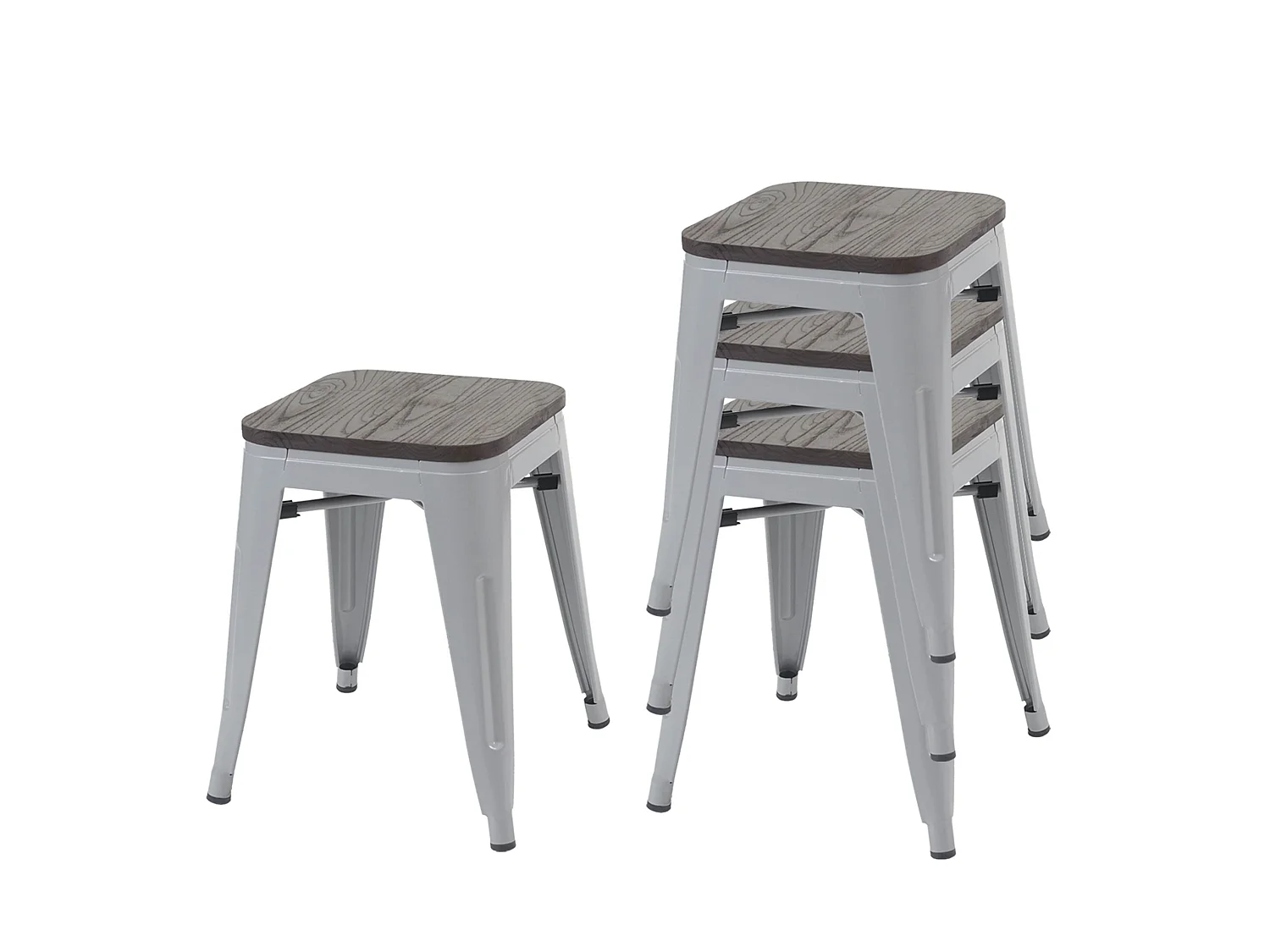 Taboret MCW-A73 (zestaw 4 szt.) z drewnianym siedziskiem,  szare