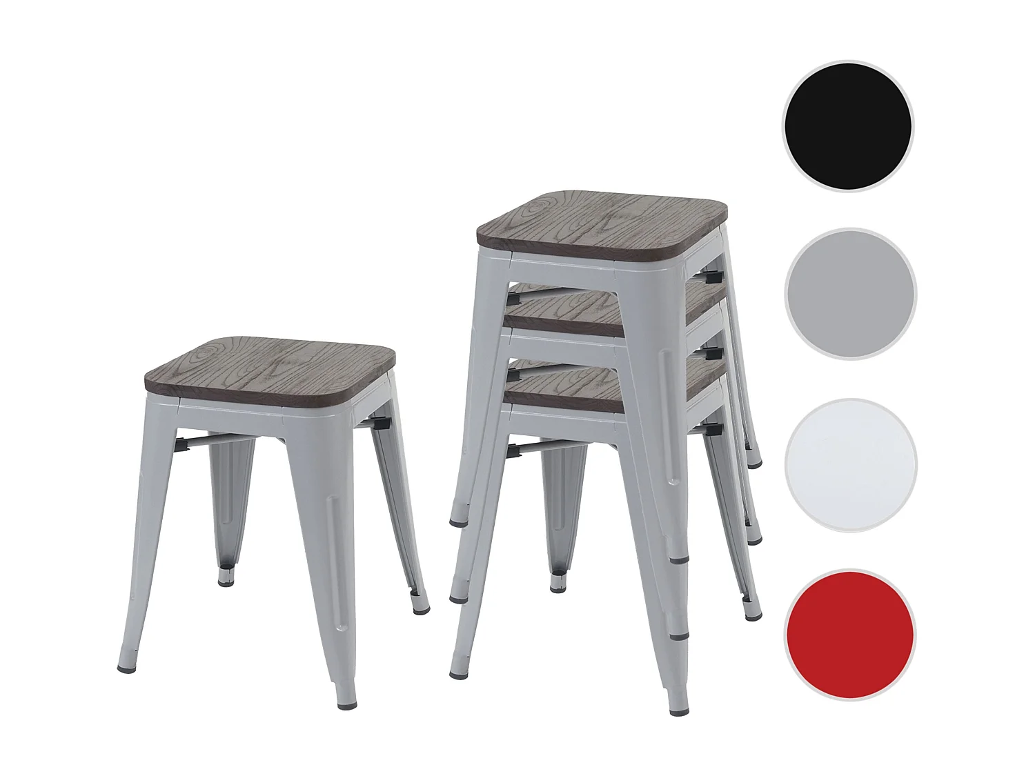 Taboret MCW-A73 (zestaw 4 szt.) z drewnianym siedziskiem,  szare