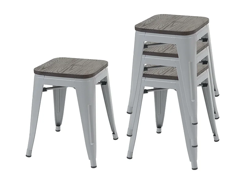 Hocker MCW-A73 (4er-Set) Holz-Sitzfläche, Grau