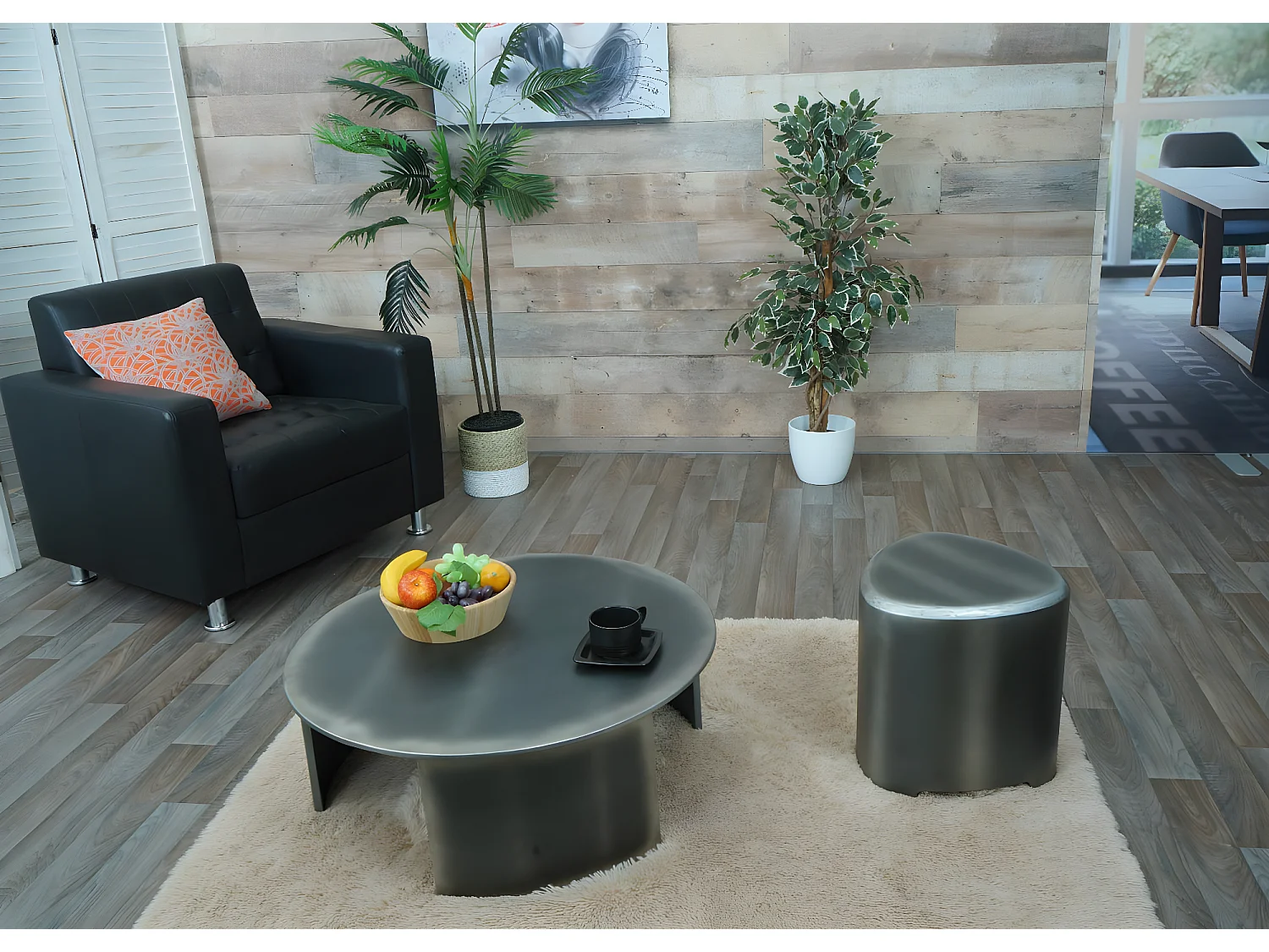 Sgabello tavolino da salotto design industriale MCW-L74 40x38x38cm legno di abete effetto metallo spazzolato nero