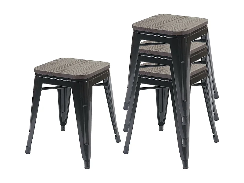 4x tabouret MCW-A73, assise en bois incluse,  noir